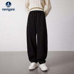 navigare 小帆船黑色百搭休闲裤女香蕉裤弯刀阔腿裤