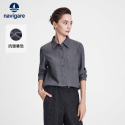 navigare 意大利小帆船灰色休闲长袖衬衫女衬衣
