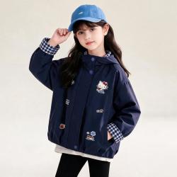 Hello Kitty 女童秋季连帽夹克外套2026新款宽松元气甜美风中大童装外衣