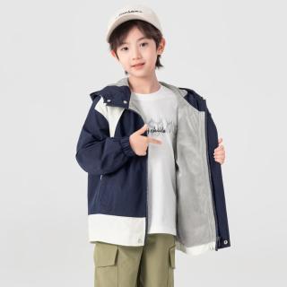 多多家 男童登山服春秋款薄绒软壳保暖户外防泼水休闲外套儿童撞色上衣