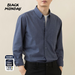 BLACKMONDAY 纯棉色纺长袖衬衫男秋冬季全棉高级感男士休闲商务衬衣