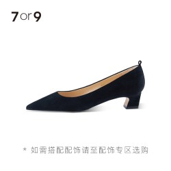 7or9 黑色高跟鞋女春新款羊皮尖头粗跟职业通勤浅口单鞋不累脚仙草