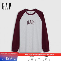 Gap 男女装2026春季印花logo撞色纯棉插肩袖宽松长袖T恤725630