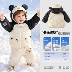 婧麒 婴儿连帽羽绒服黑白熊猫加厚保暖外出服可爱冬季外套 黑白熊猫 均码 80cm