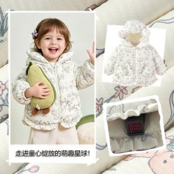 婧麒 女童粉色连帽羽绒服加厚保暖儿童洋气外套冬装童装 白色 80 cm