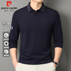 皮尔·卡丹 皮尔卡丹（pierre cardin）长袖t恤男秋季商务免烫polo衫男士弹力针织上衣服男款 藏青 XL