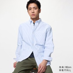 牛津纺条纹衬衫优衣库男装女装长袖衬衣休闲通勤486578 482446