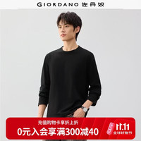 佐丹奴 男装纯棉纯色圆领针织长袖T恤13026879 01黑色 L