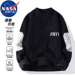 NASA MARVEL 毛衣男士秋冬季加厚保暖慵懒风毛线衣软糯打底针织衫 白色 XL