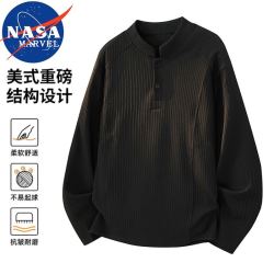 NASA MARVEL 长袖T恤男春秋潮牌亨利领休闲宽松肌理感内搭打底衫 白色 XL