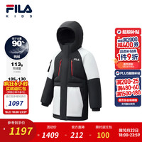 斐乐 冬季新款中长款羽绒服保暖连帽 深黑-BK 130