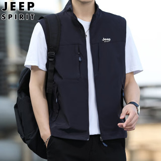 JEEP SPIRIT 吉普马甲男春秋休闲无袖背心男士坎肩外穿上衣男装 宝蓝 XL