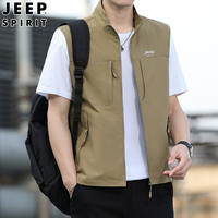 JEEP SPIRIT 吉普马甲男春秋休闲无袖背心男士坎肩外穿上衣男装 卡其 XL