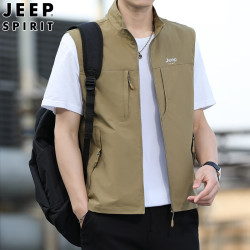 JEEP SPIRIT 吉普马甲男春秋休闲无袖背心男士坎肩外穿上衣男装 卡其 XL