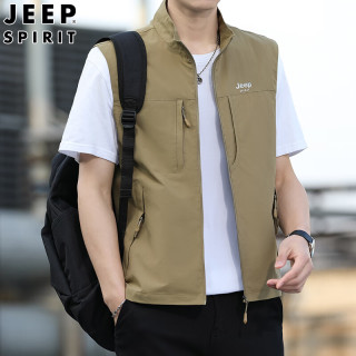 JEEP SPIRIT 吉普马甲男春秋休闲无袖背心男士坎肩外穿上衣男装 卡其 XL