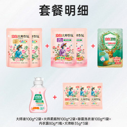 立白 洗护套组 大师液100g*2袋+大师柔顺剂100g*2袋+卫仕洗衣液 100g+大师粉35g*3袋+内衣露80g