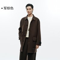 移动端：太平鸟 男装阿尔巴卡双面呢撞色格纹羊毛外套新款中长款毛呢大衣*