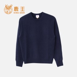 鹿王 100%纯山羊绒衫男士圆领平针套头衫保暖舒适百搭