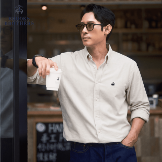 移动端：Brooks Brothers 男士秋季牛津纺纽扣领刺绣logo休闲衬衫