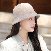 帽子女秋冬季韩版百搭羊毛大头围日系水桶时尚盆帽减龄渔夫帽子女
