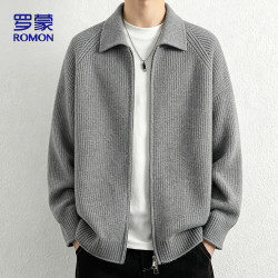 罗蒙 针织衫男士秋季宽松落肩开衫毛衣翻领行政休闲外套男6056灰色XL
