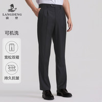 浪登 西裤男宽松免烫抗皱商务通勤职业正装男士四季直筒双褶西装裤 薄款（黑色-双褶宽松）-YA031 34