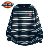 Dickies 条纹长袖T恤男士2026秋季新款宽松工作穿搭休闲打底衫上衣服饰装 藏青色 常规 M