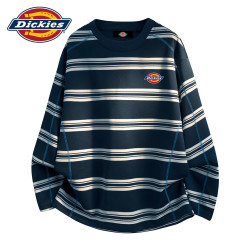 Dickies 条纹长袖T恤男士2026秋季新款宽松工作穿搭休闲打底衫上衣服饰装 藏青色 常规 M