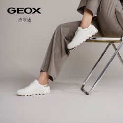 GEOX 女鞋26夏季新款真皮厚底运动低帮女圆头休闲板鞋 白色/浅金色 36