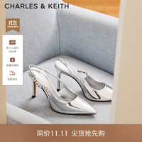 CHARLES & KEITH CHARLES&KEITH时尚链条尖头高跟鞋凉鞋女士鞋CK1-60280377 Silver银色 37