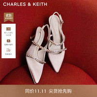 CHARLES & KEITH CHARLES&KEITH亮钻一字带尖头包头复古高跟凉鞋婚鞋子女鞋生日礼物CK1-61720199 粉红色Pink 36