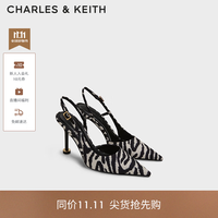 CHARLES & KEITH CHARLES&KEITH漆皮尖头斑马纹高跟凉鞋生日礼物送女友CK1-60280477 Animal Print Natural黑色/白色 38 （245）