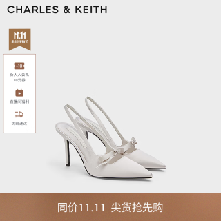 CHARLES & KEITH CHARLES&KEITH25春季缎面蝴蝶结尖头高跟凉鞋女CK1-60361556 Light Grey浅灰色 36