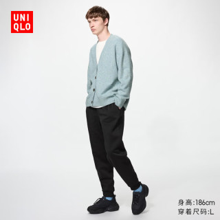 优衣库 仿羊羔绒运动长裤常规款男装休闲裤裤子486107 09 黑色 XL