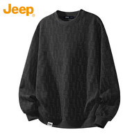 Jeep 卫衣男秋冬季圆领格纹长袖T恤男士休闲宽松男装 黑色 XL