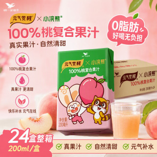 统一 元气觉醒100%桃复合果汁200ml*24盒