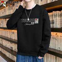 啄木鸟 卫衣男休闲圆领春秋季长袖t恤韩版潮流宽松男装外套 黑色 L