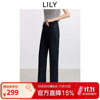 LILY 2025冬新款复古原色拉毛翻边休闲通勤加厚小脚直筒裤牛仔裤女 411藏青 M