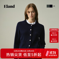 E·LAND 衣恋 ELAND衣恋毛针织衫女荷叶衬衫领假两件木耳边领开衫冬季 藏青色(59)EECKG89L01 M /165