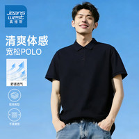 真维斯 短袖POLO衫男2026夏季新款精仿棉纯色宽松休闲T恤打底衫男黑色XL