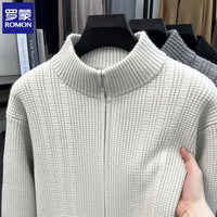 罗蒙 拉链毛衣开衫男2026秋冬新款保暖宽松外套男潮流百搭男装上衣 白花灰 XL