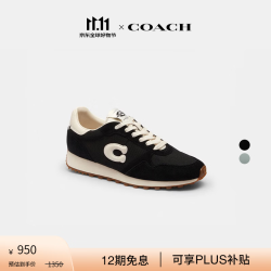 COACH 女士女鞋复古RUNNER运动鞋低帮平底鞋休闲百搭 黑色/粉笔白色 39.5