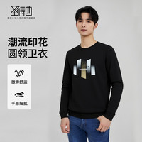 圣得西 撞色织带圆领男卫衣2026秋百搭潮流印花新款日常柔软舒适上衣