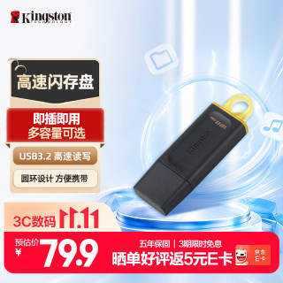 金士顿 u盘 USB3.2 Gen 1 高速大容量U盘 多彩钥匙环 轻巧便携  DTX/128GB