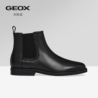 GEOX 男鞋早春纯色圆头低跟切尔西靴套筒短靴 黑色 41