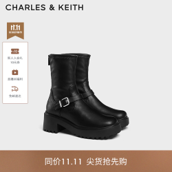 CHARLES & KEITH CHARLES&KEITH26冬新品时尚中跟厚底西部靴短靴CK1-90580229 Black黑色 37 （235）