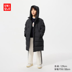 优衣库 童装男童女童高级保暖羽绒大衣外套长款羽绒服25478153 09 黑色 110