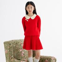 巴拉巴拉 百搭大童儿童套装女童针织毛衣春秋装洋气甜美百搭红色新年拜年服
