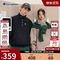 Champion 冠军加绒卫衣男新款美式复古宽松按扣半高领上衣 黑色 L