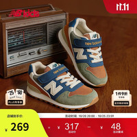 new balance BALANCE4-14岁大童秋冬拼接复古运动休闲鞋996ON 草绿/土橘/深蓝 33.5 脚长20cm